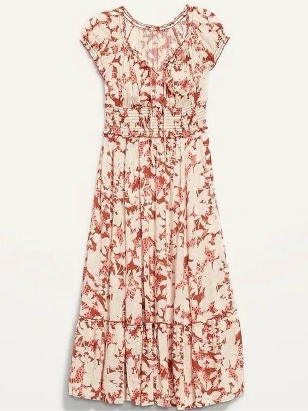 Old Navy Waist-Defined Smocked Floral-Print Midi Dress / M